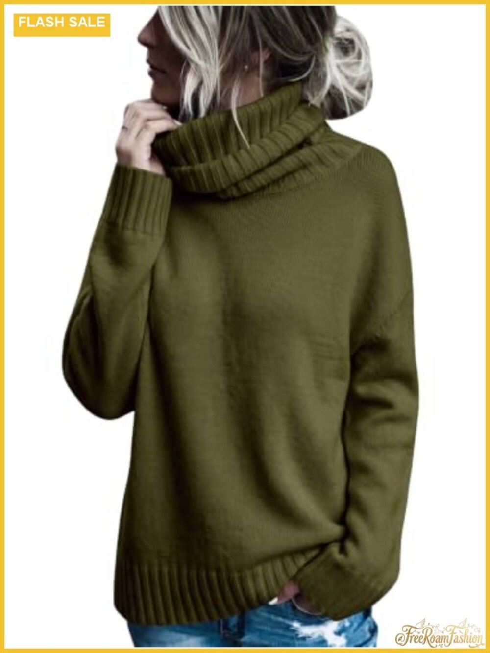 Oversized Turtleneck Cable Knit Pullover Sweater Chunky Knit Hip Length